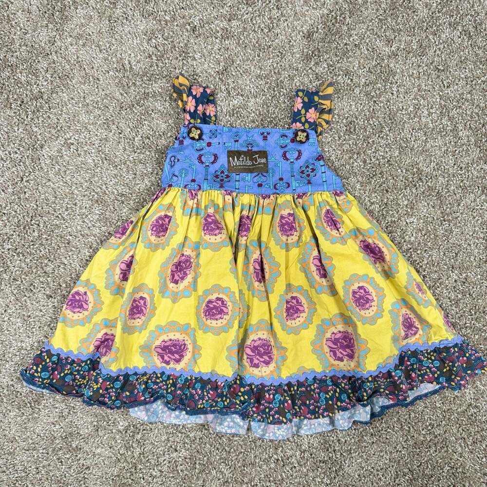 Matilda Jane Paint By Number Dress Girls Size 2 Patchwork Apron Cottagecore Boho